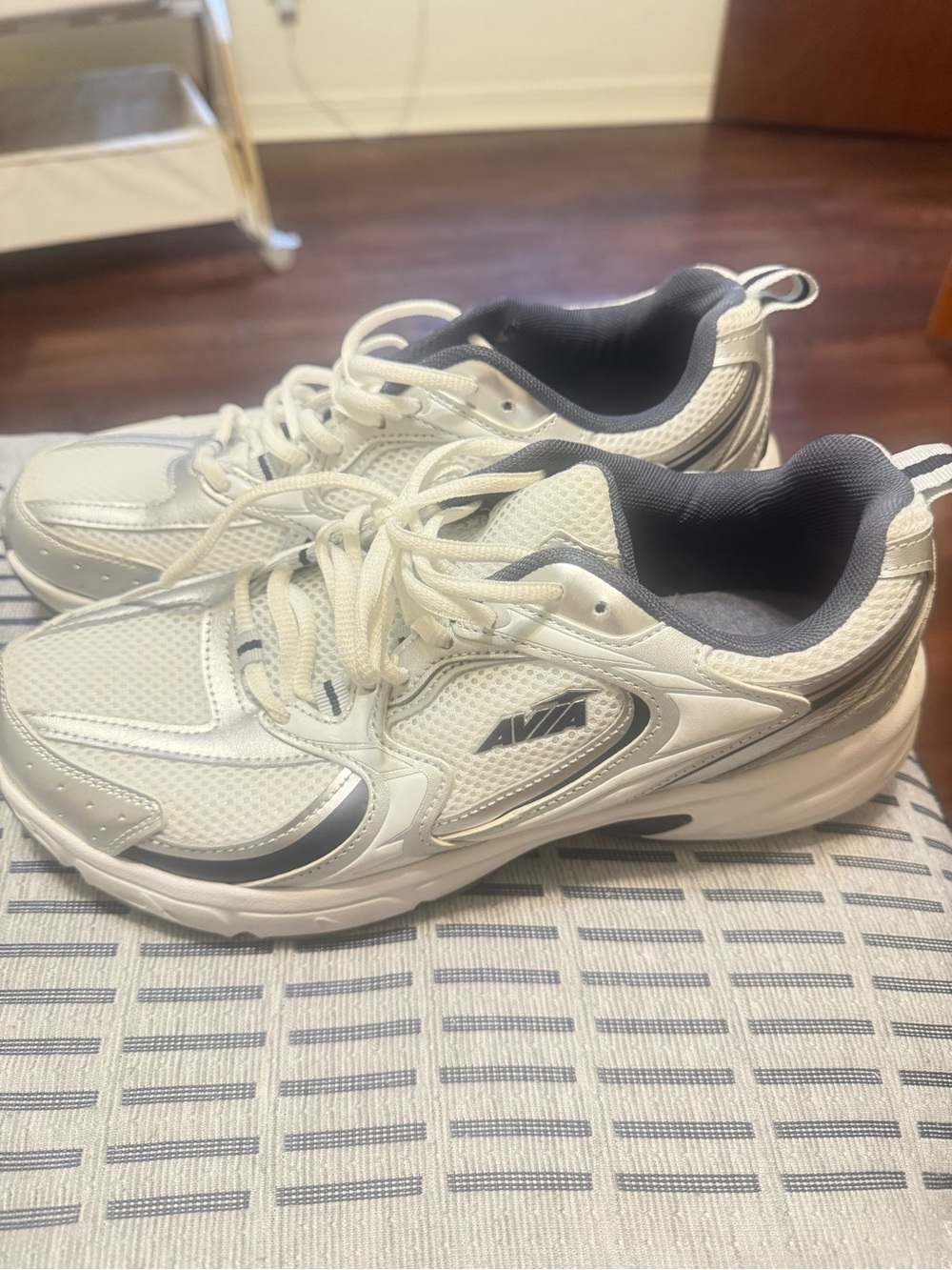 Avia White and Gray Mesh Athletic Sneakers